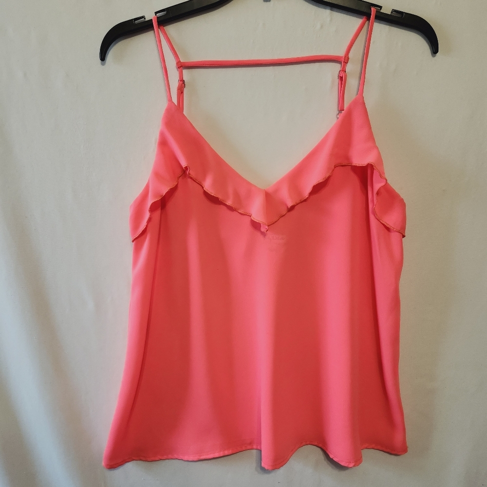 Sheer Pink Strappy Ruffle Tank Top